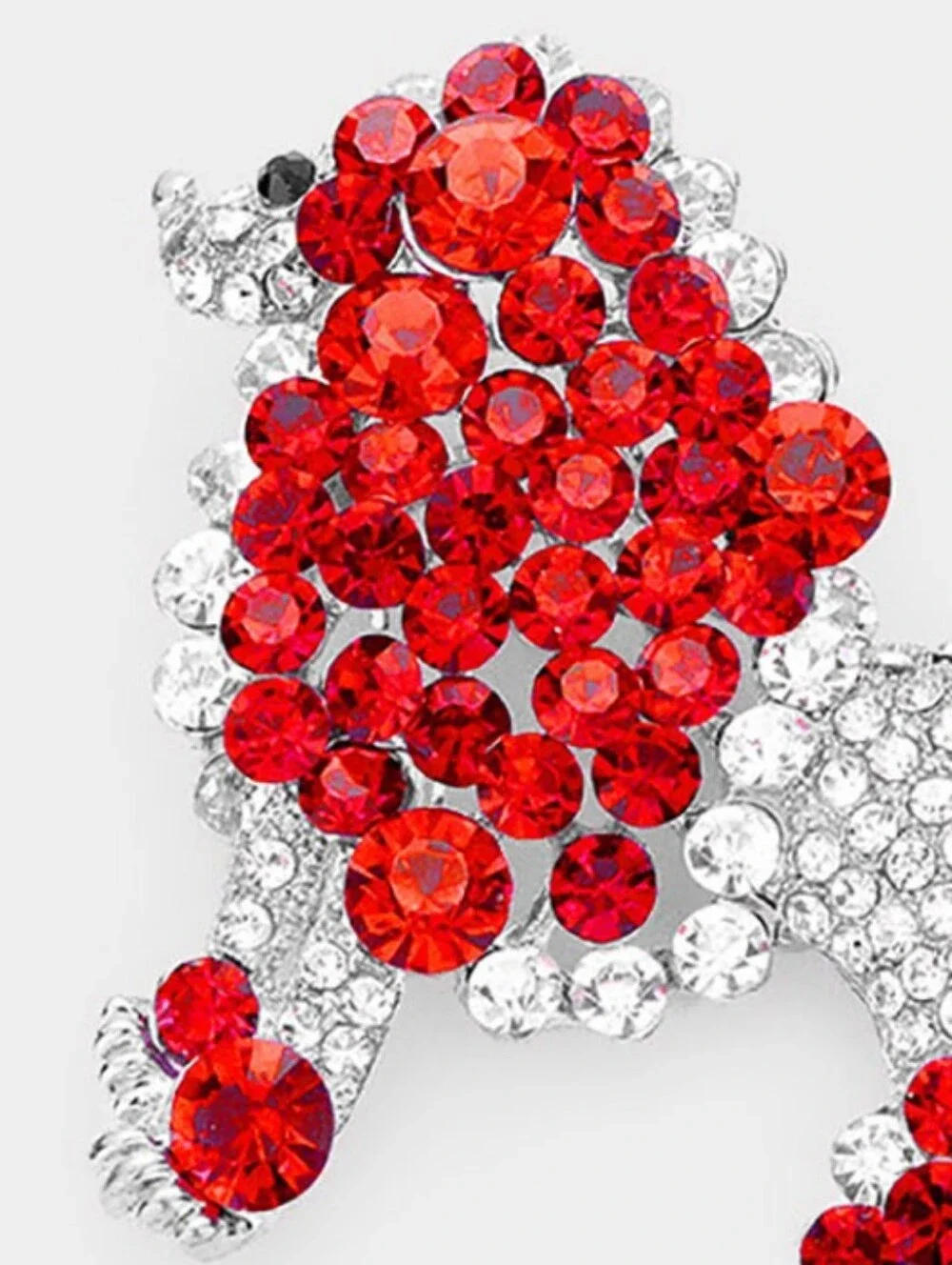 Red Silver Dog Poodle Rhinestone Crystal 2.5 Inch Brooch Pin Accessory